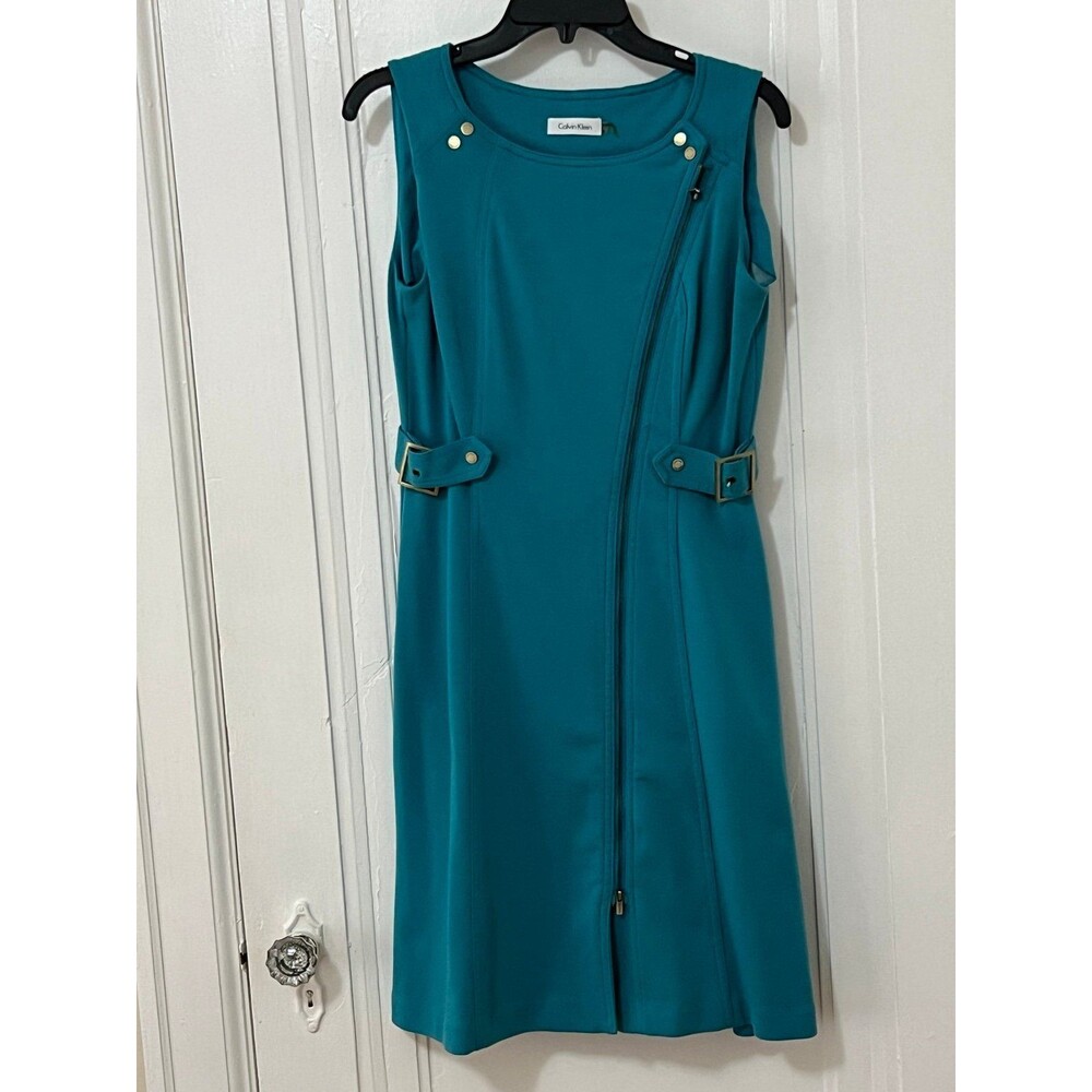 Calvin Klein blue dress moto style turquoise with zippers